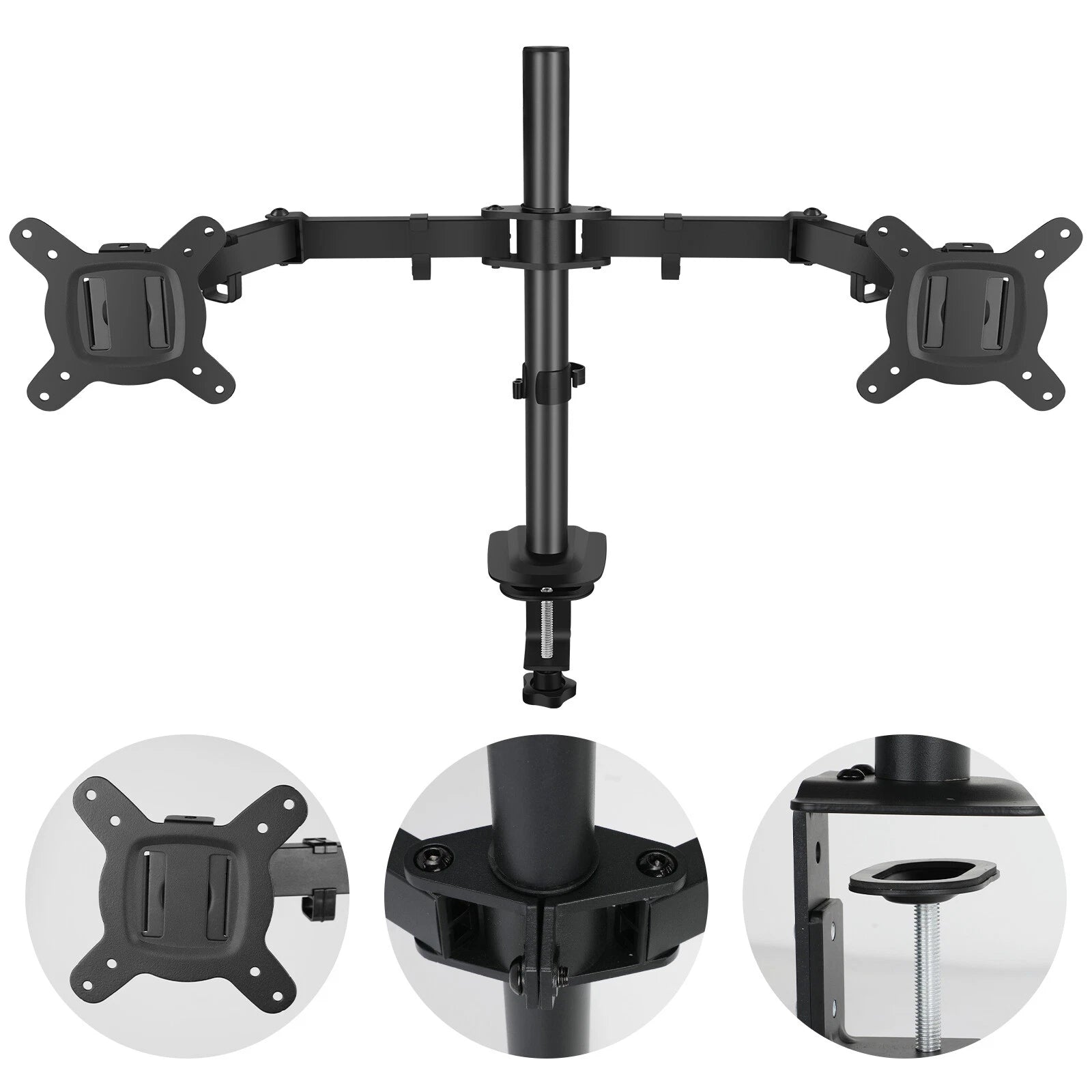 For 10"- 27"Dual LCD Screen Monitor Desk TV Bracket Stand Holder Tilt & Swivel