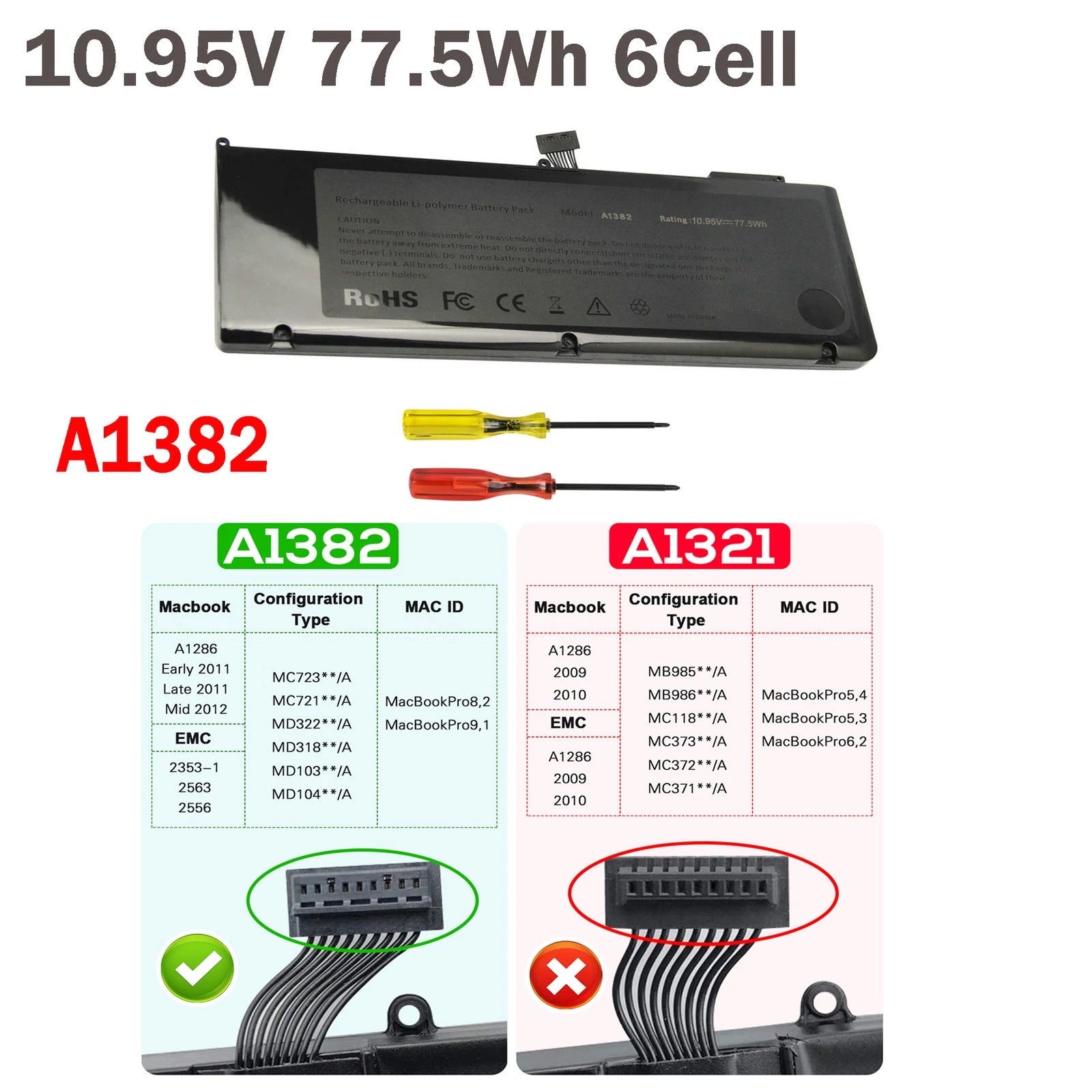 A1382 Laptop Battery For Apple MacBook Pro 15" A1286 Early/Late 2011 Mid 2012