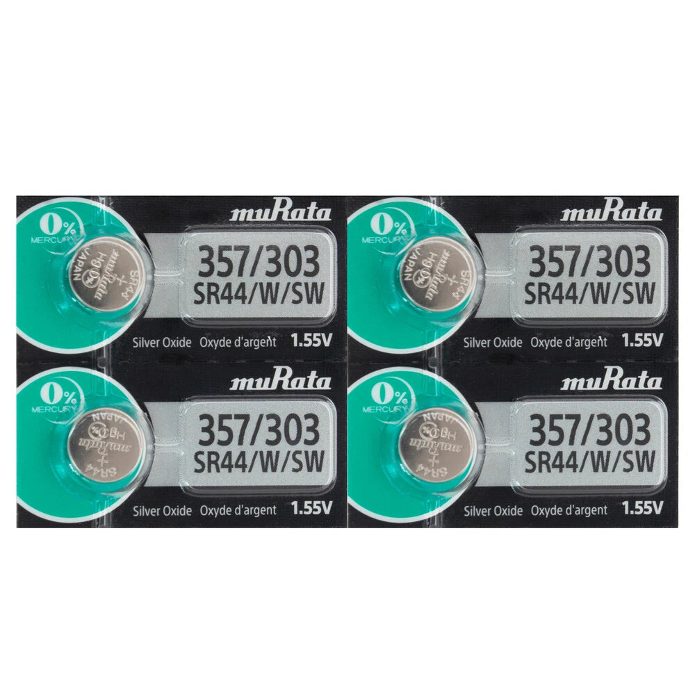 4 Murata Silver Oxide SR44SW SR44W SR44 1.55V Watch Battery, Replaces Sony