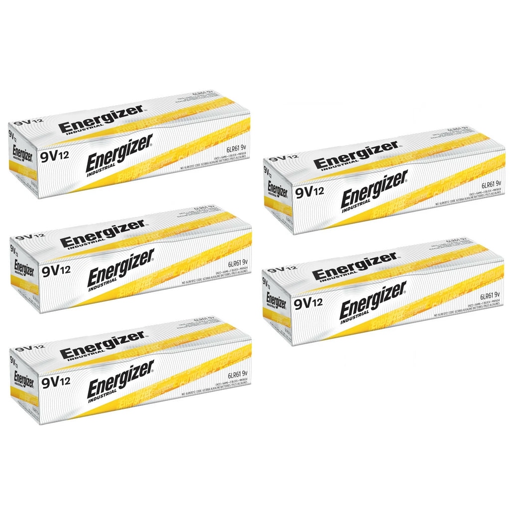 60 Energizer Industrial 9 Volt (9V) Alkaline Batteries (EN22, 6LF22, 6AM6)