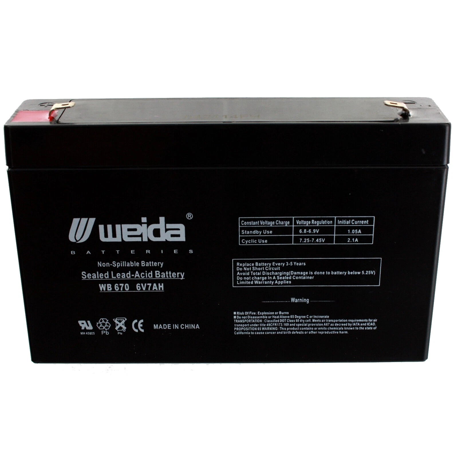 SLA Battery UB670 6V 7AH Replaces 7.2AH CF6V7 PE6V7.2F1 SLA0925 CA160