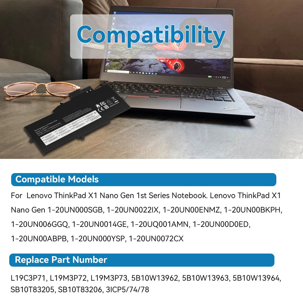L19C3P71 L19M3P72 L19M3P73 Battery for Lenovo ThinkPad X1 Nano Gen 1st 1-20UN