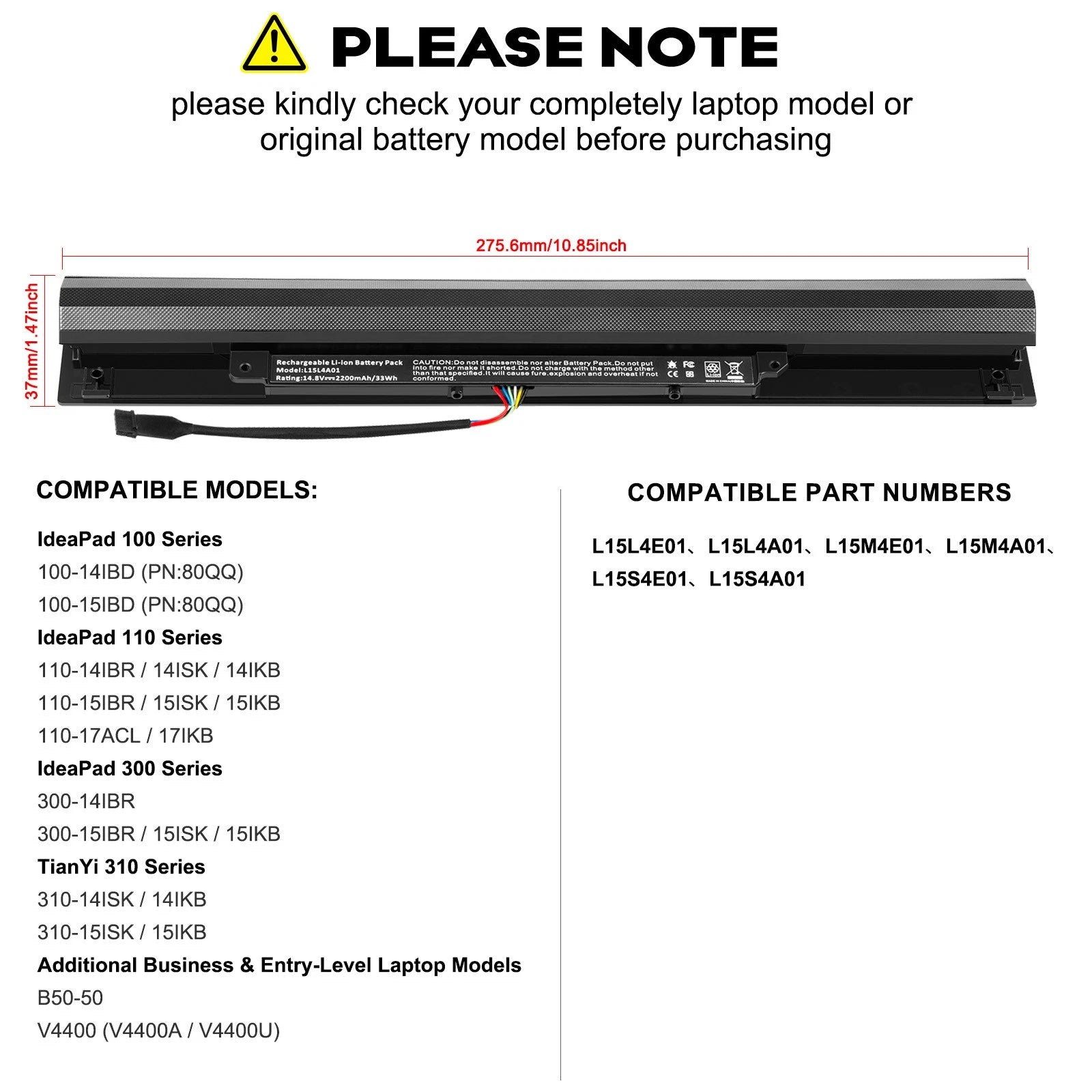 L15S4A01 L15L4A01 Battery For Lenovo Ideapad 100-15IBD 110-15ISK 100-14IBD 33Wh