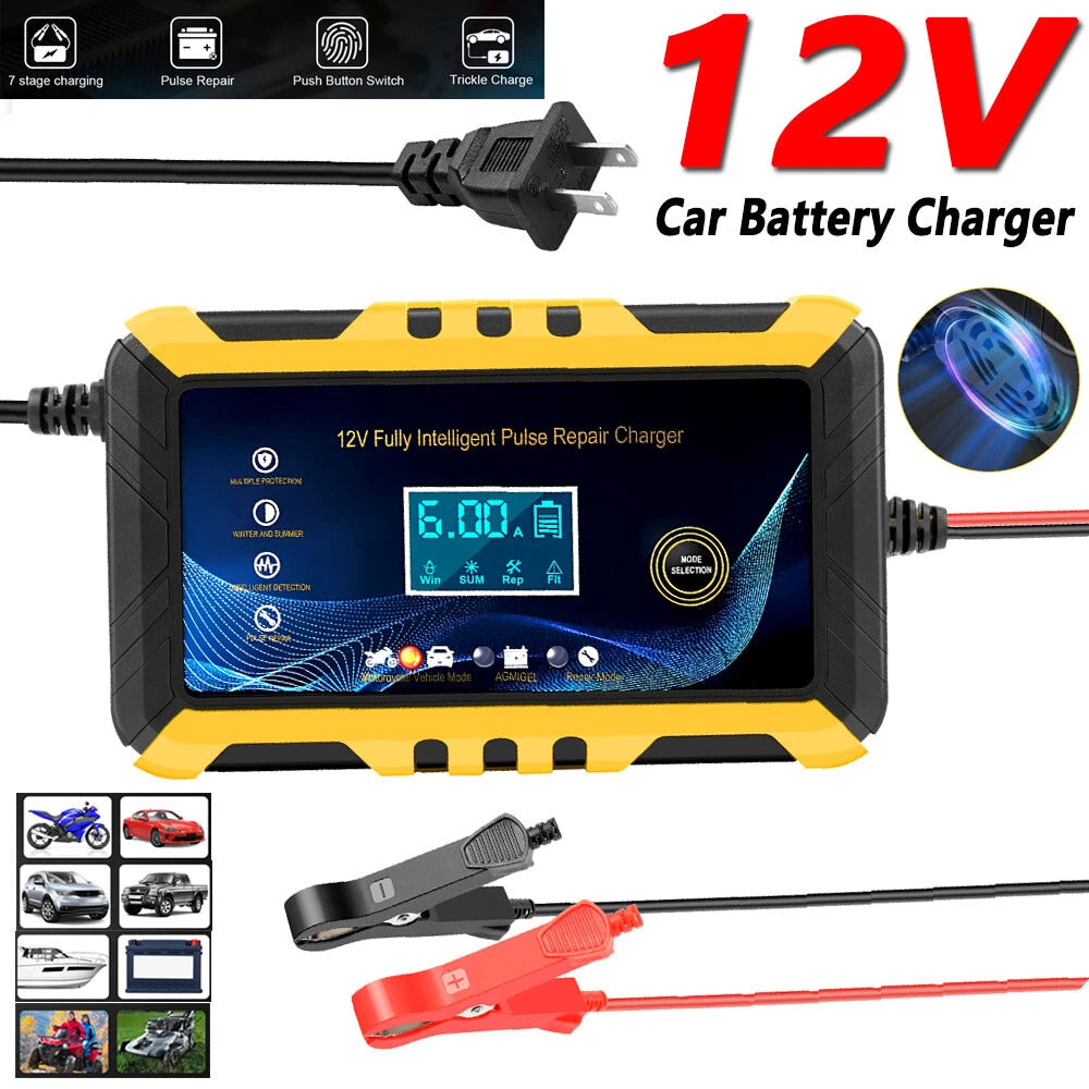 US12V Smart Car Battery Charger Automatic Jump Starter AGM/GEL Pulse Repair