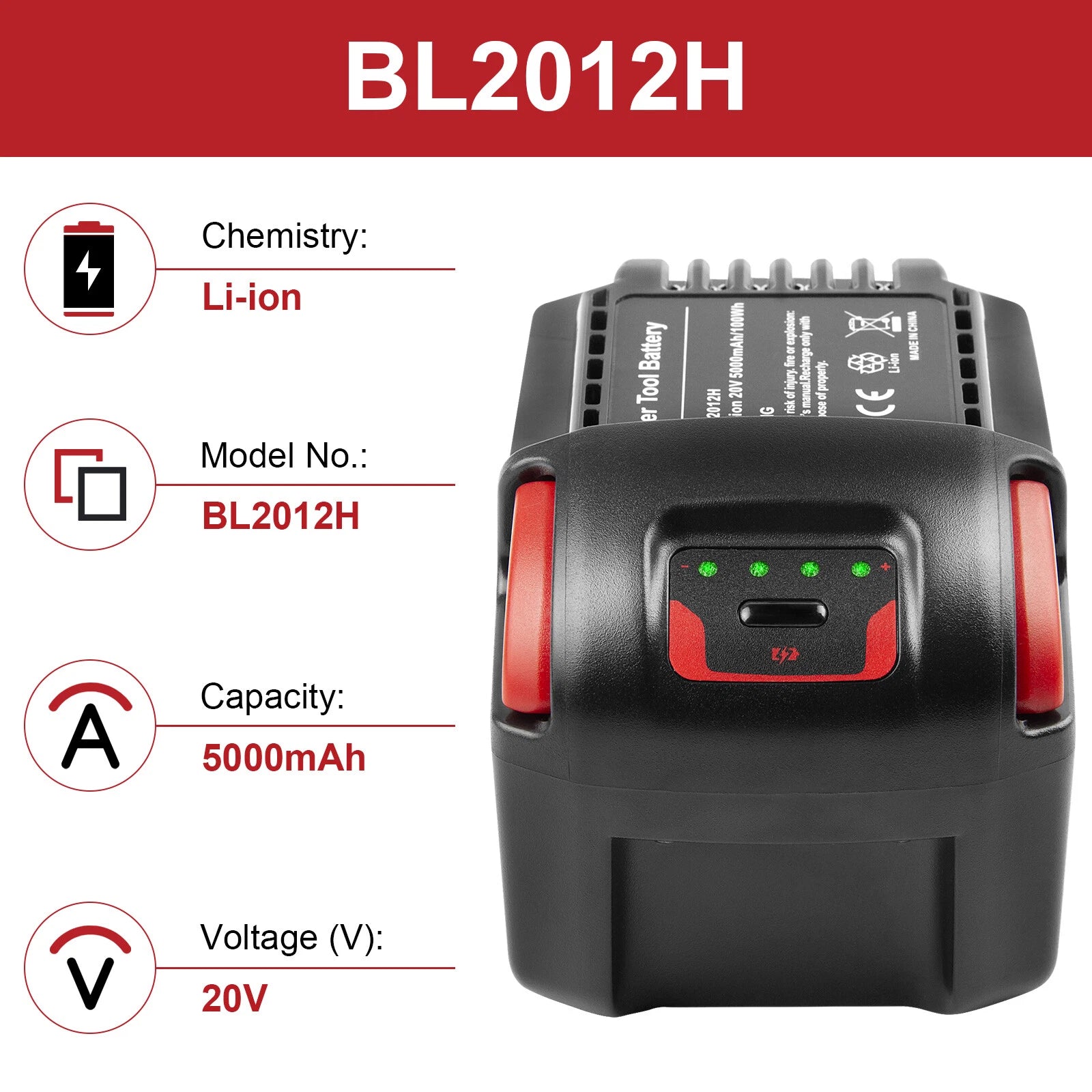 5.0AH BL2012H Li-ion Battery 20V For Ingersoll for IQV20 ALL series power tools