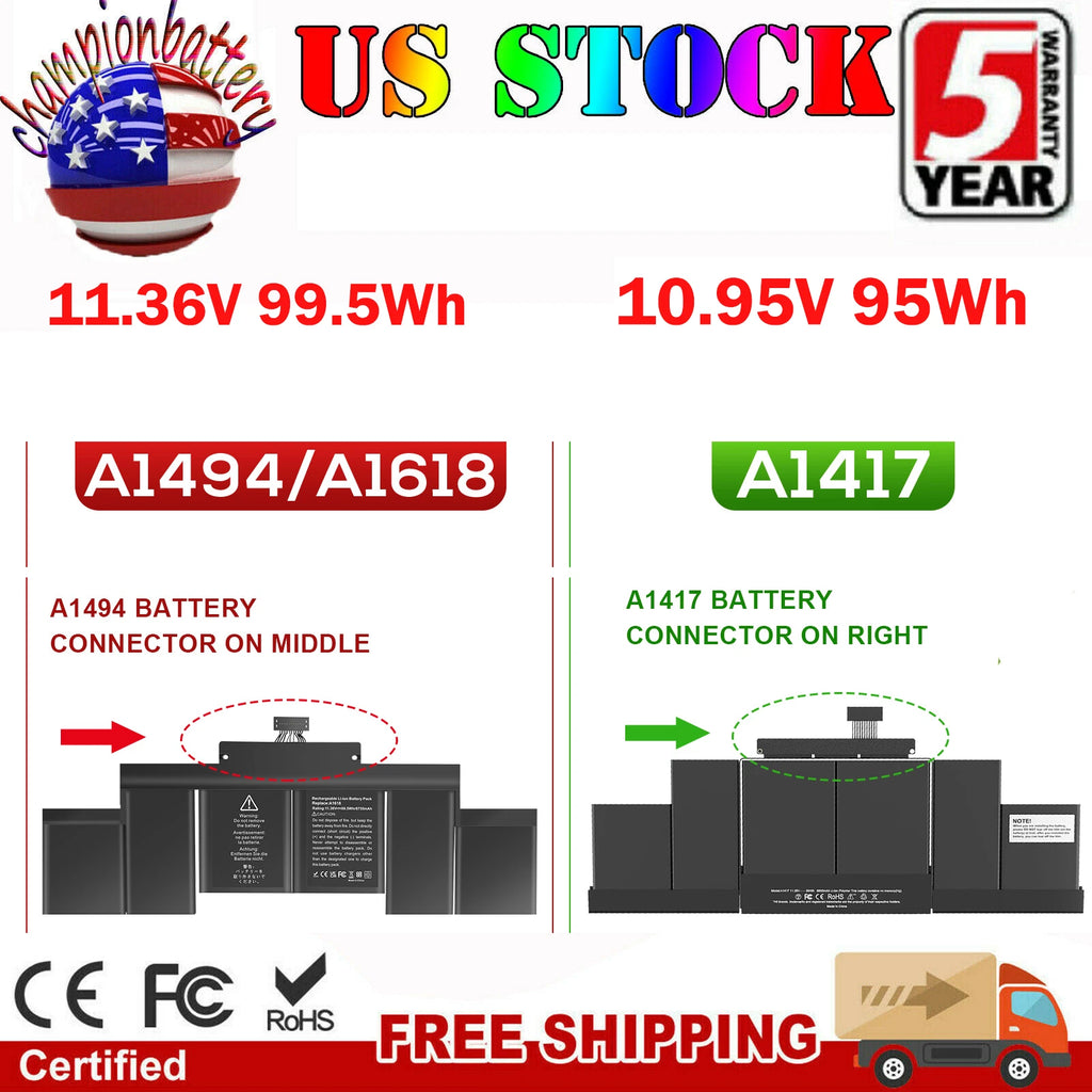 A1417 A1618 A1494 Battery for Macbook Pro 15'' A1398 Retina Early/Late 2013