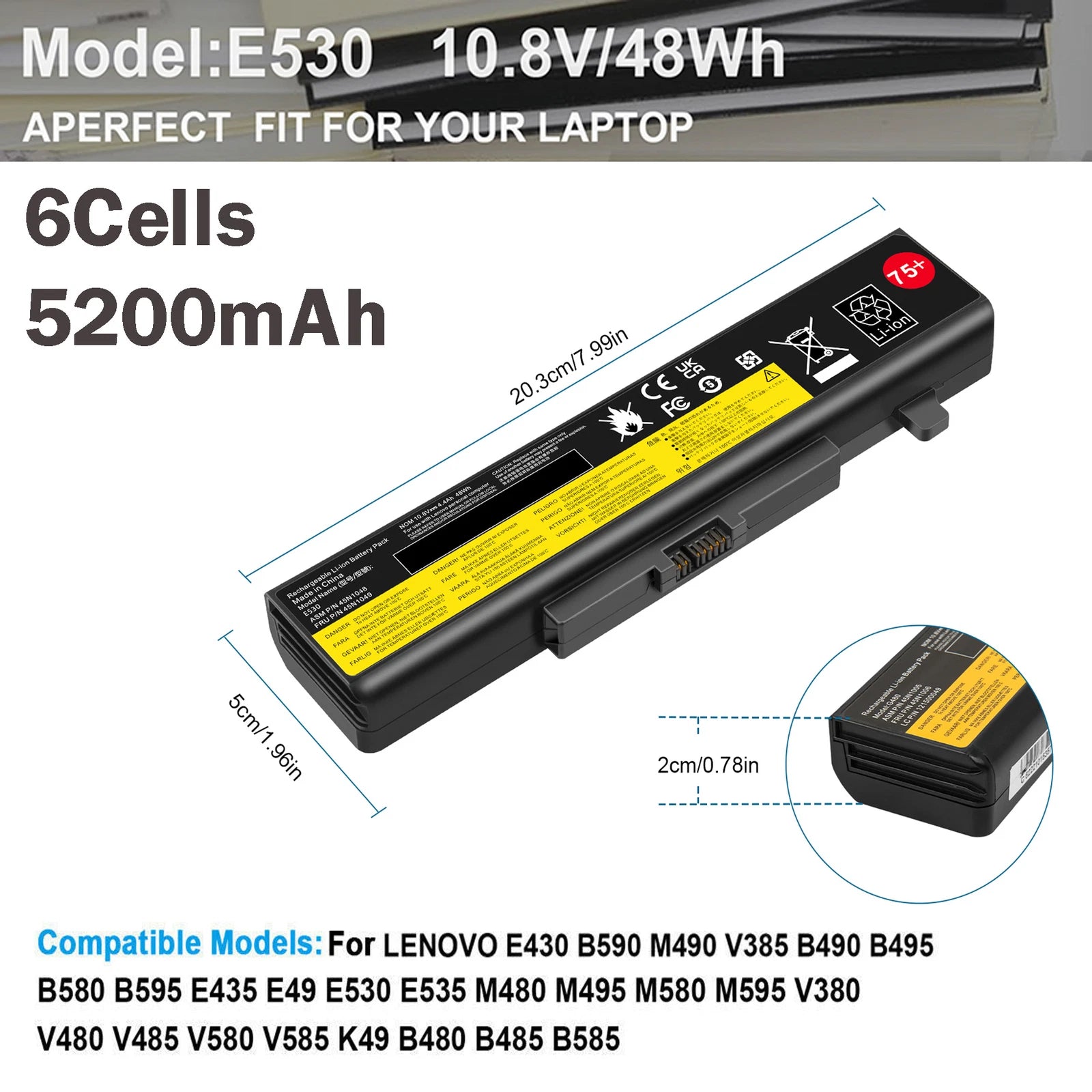 ??75+ E530 E430 Battery For Lenovo 45N1042 45N1043 45N1044 45N1048 L11S6Y01 58WH