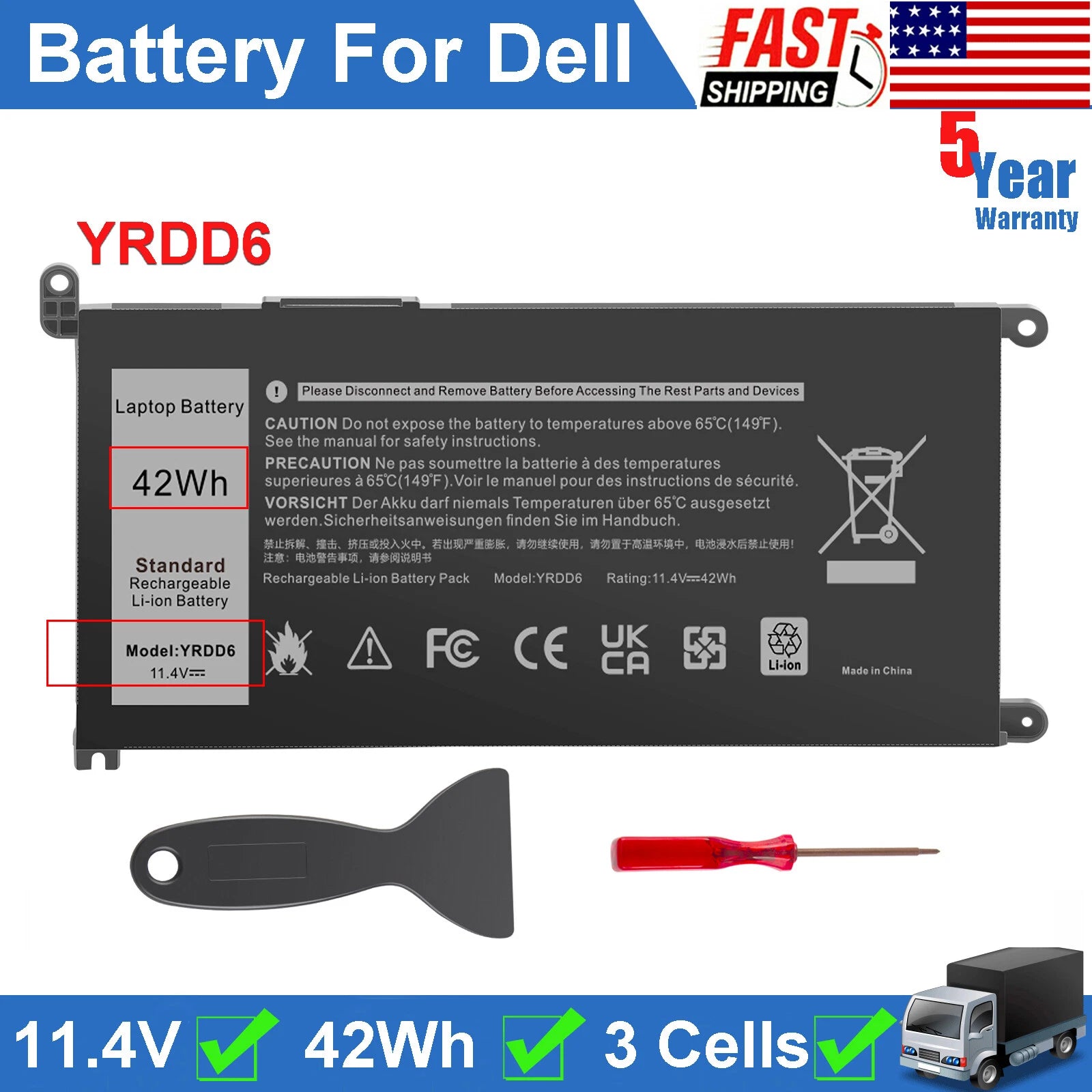 42wh YRDD6 Battery For Dell Inspiron 3493 3582 3583 3593 3793 5485 5491 VM732 US