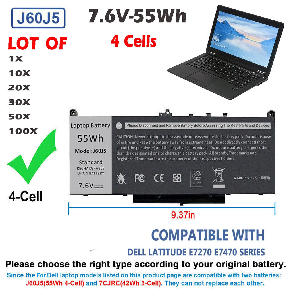 ??LOT 1-100x J60J5 Battery For Dell Latitude E7270 E7470 R1V85 MC34Y 451-BBSX PC