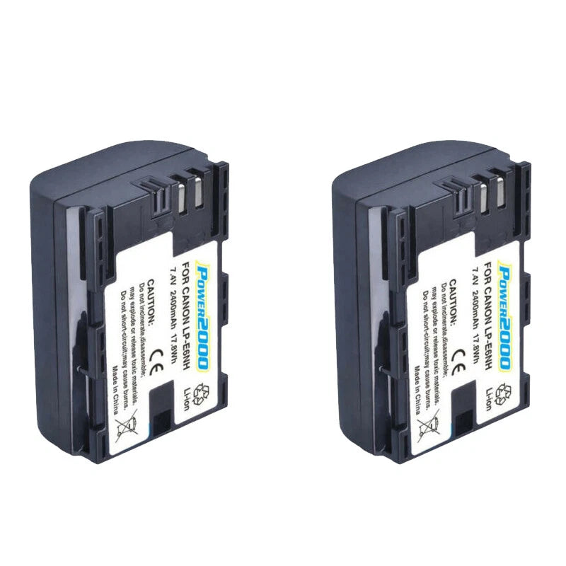 2 Pack Power2000 LP-E6P Battery for Canon 60D, 70D, 80D, 6D, 7D, 5D Mark II