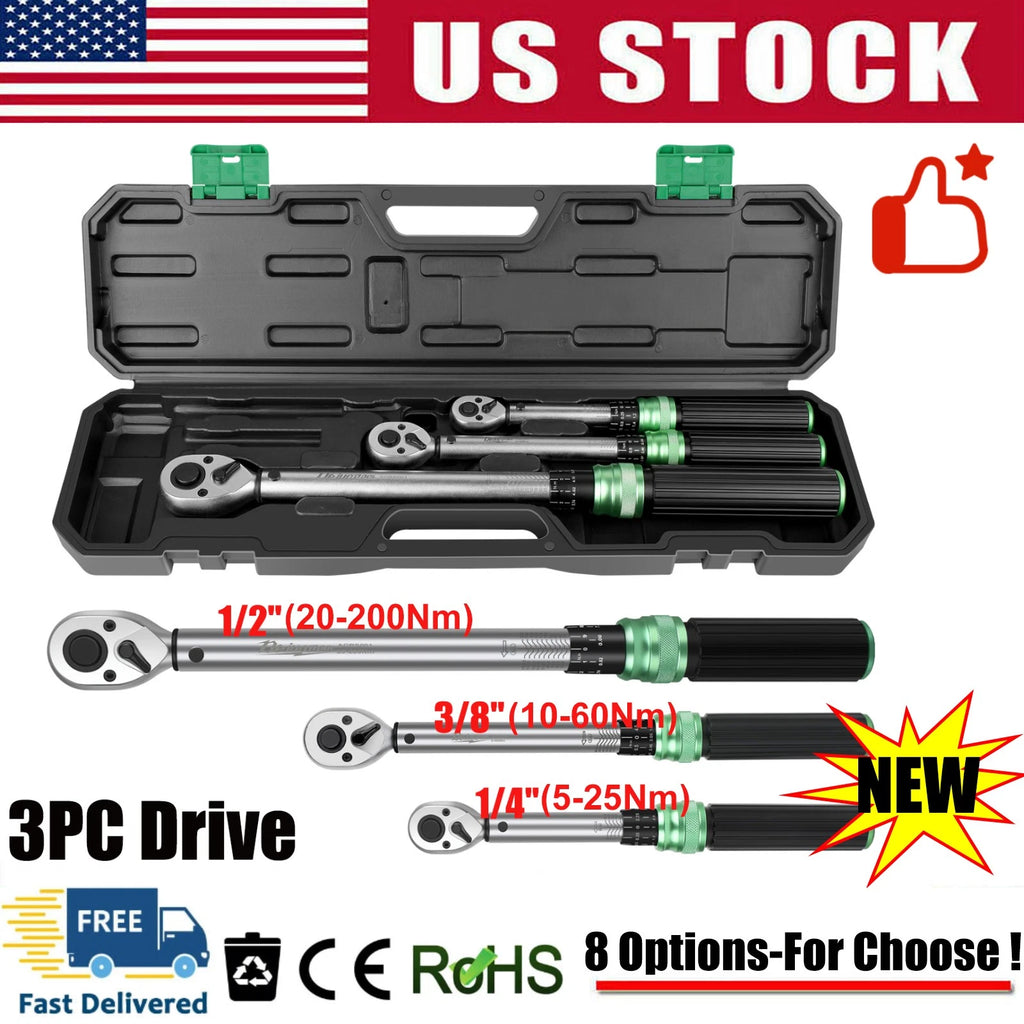?1/4''/3/8''/1/2''Drive Torque Wrench Set Click Torque Wrench Adjustable 72Tooth