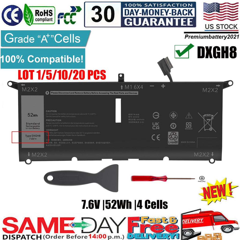 ?LOT 1-20 52WH DXGH8 Battery For Dell XPS 13 9370 9380 7390 G8VCF 0H754V V48RM