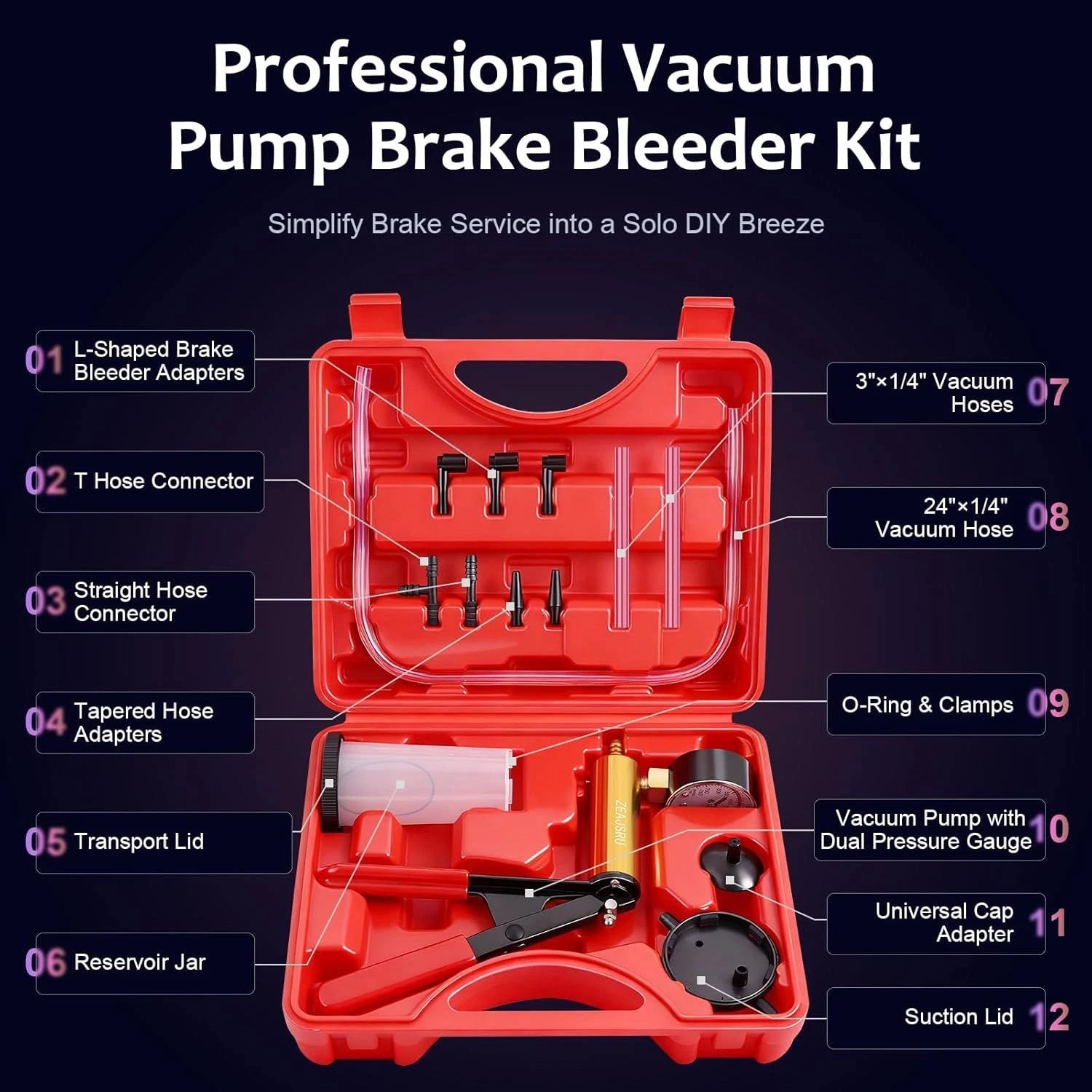Hand Held Brake Fluid Tester Brake Bleeding Kit Auto Bleeder Vacuum Pump +Box