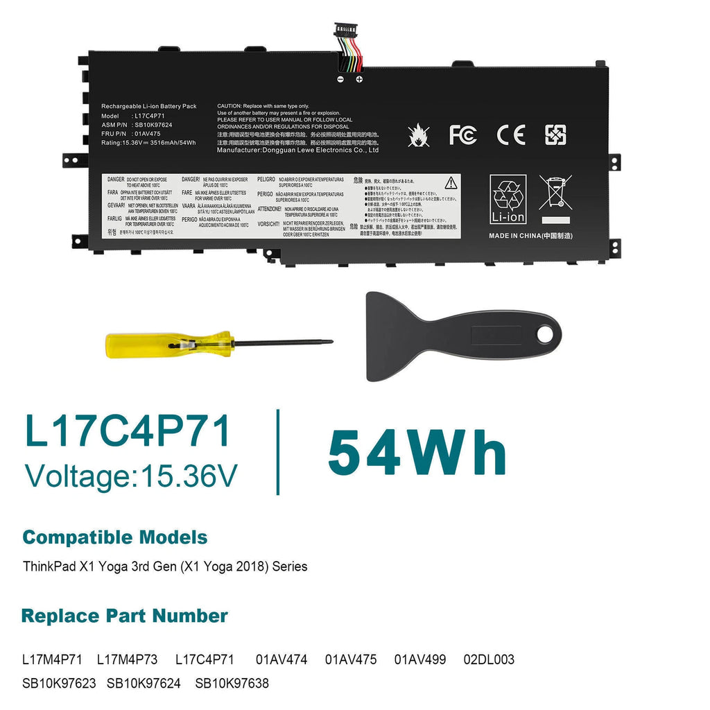 L17C4P71 Battery For Lenovo ThinkPad X1 Yoga 3rd Gen Series L17M4P73 01AV475 NEW