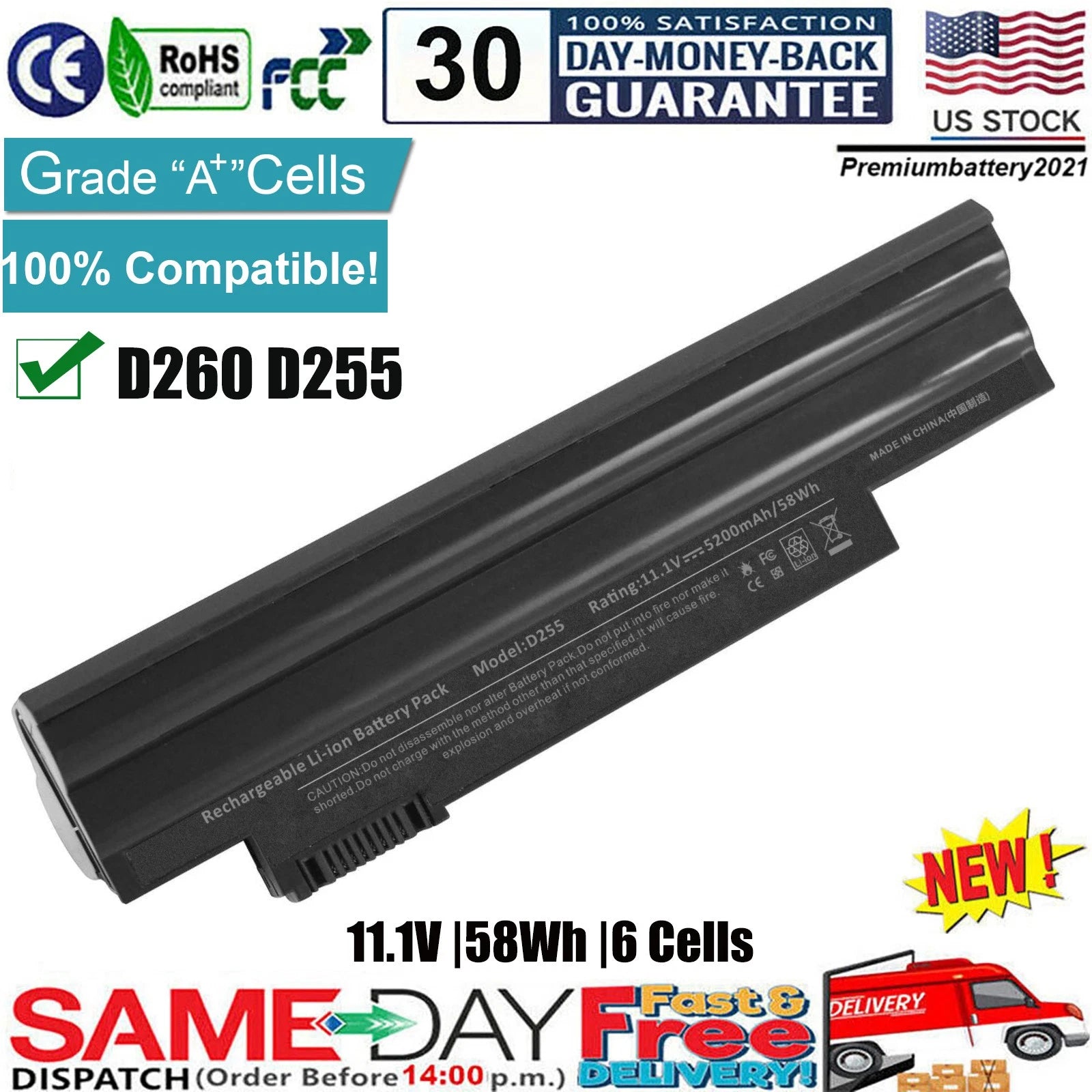 ?6 Cells Battery for ACER Aspire One 722 D255 D257 D270 355 AL10A31 AL10B31 522