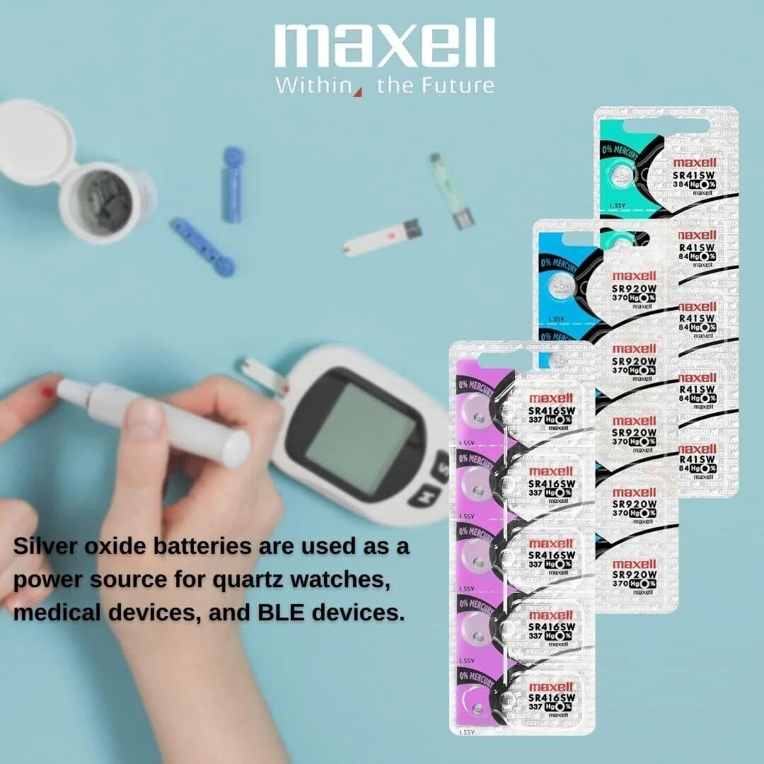 Maxell SR416SW 1.55V Silver Oxide Battery (5pcs per pack)