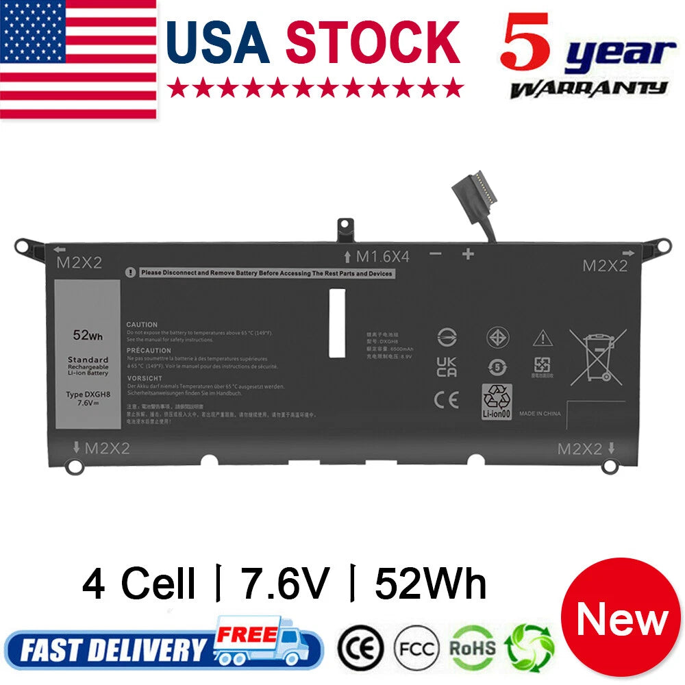 ?New DXGH8 Battery for Dell XPS 13 9370 9380 2018 Series 0H754V P82G 7.6V 52Wh