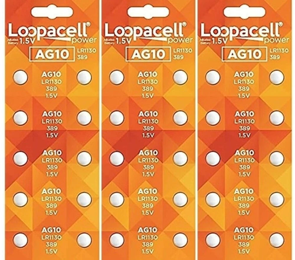 30 AG10 LR1130 LR1131 389A 389 Loopacel 1.5 Volt Alkaline Button Cell Batteries