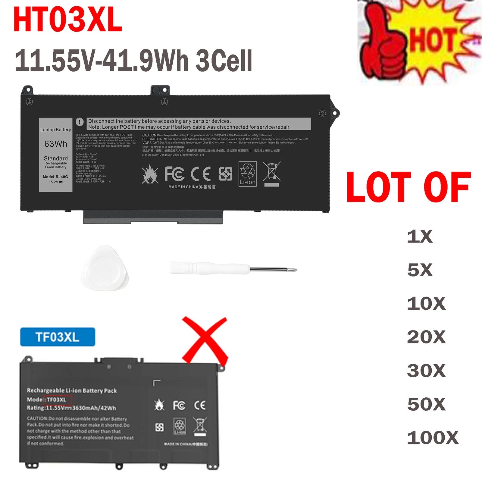 ??LOT OF HT03XL Battery For HP Pavilion L11421-2C2 L11119-855 15-CS 15-DA 41.9Wh