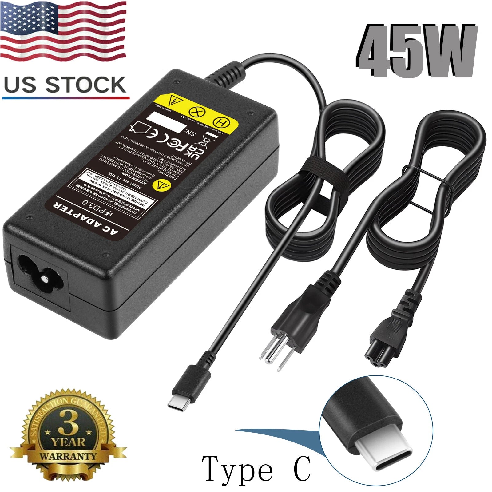 New 45W Chromebook Charger, USB Type C Charger for HP Lenovo Dell Acer Samsung