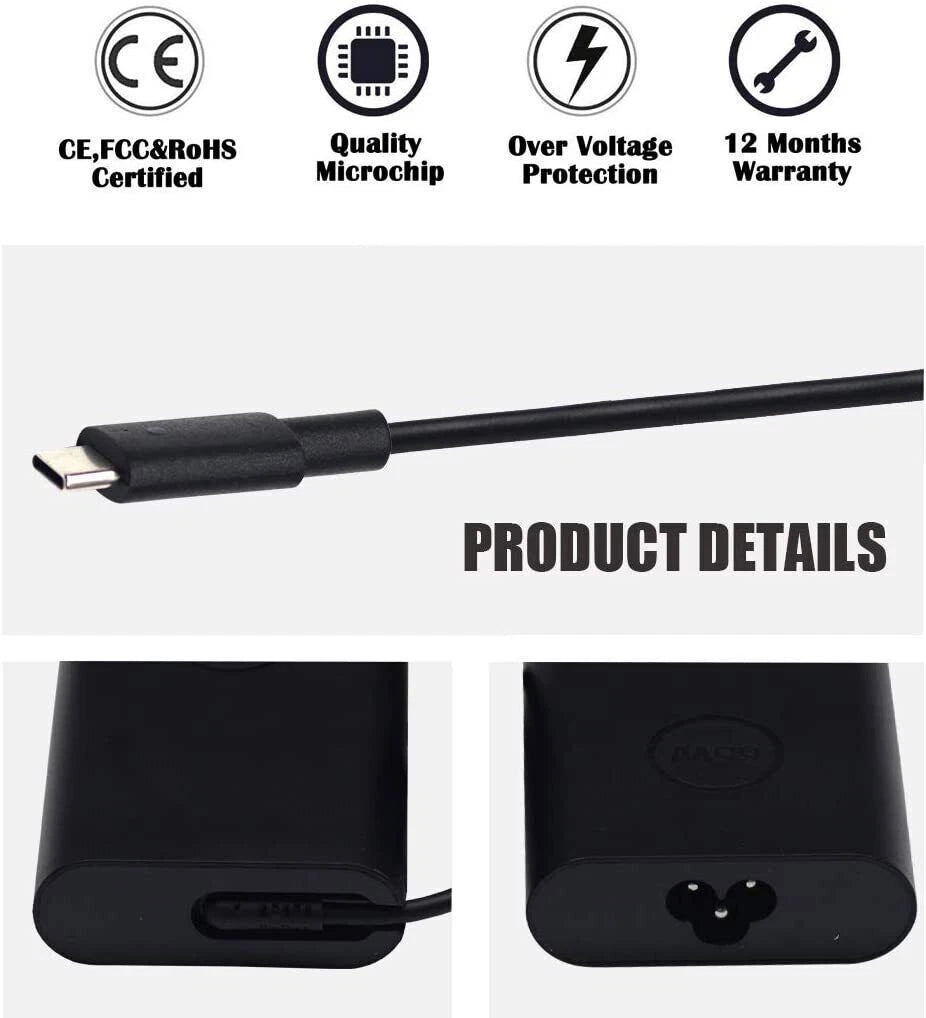 For Dell 65W USB-C LA65NM170 XPS 13 Type C Adapter Power Supply Laptop Charger