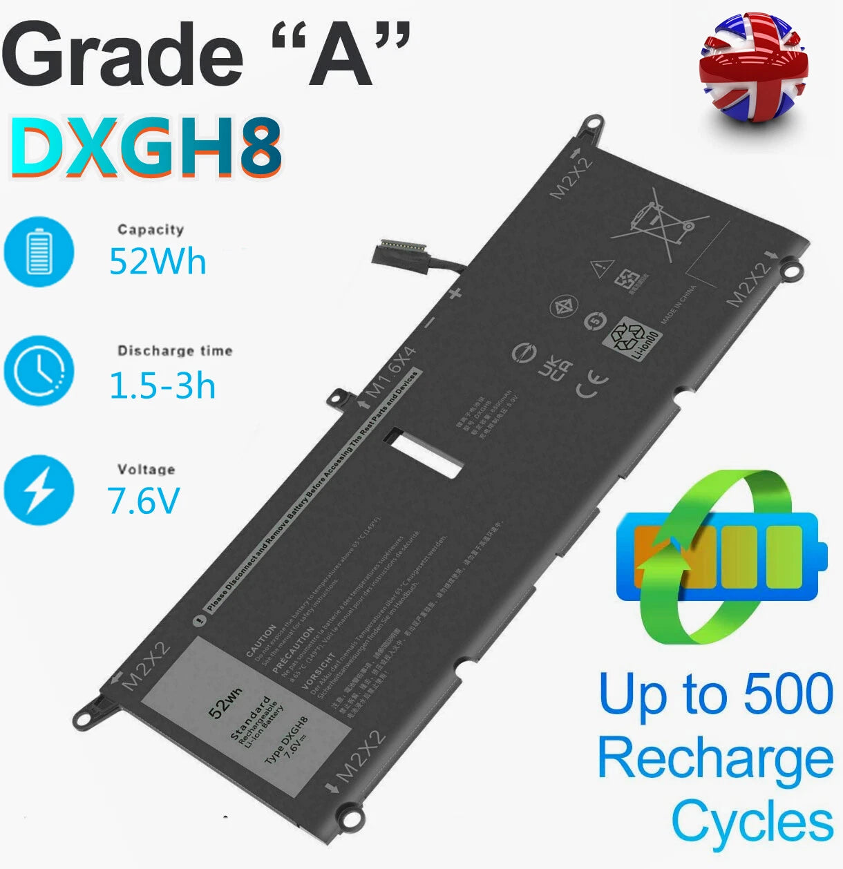 DXGH8 Battery for Dell XPS 13 9370 9380 7390 0H754V Inspiron 13 5390 5391 Series