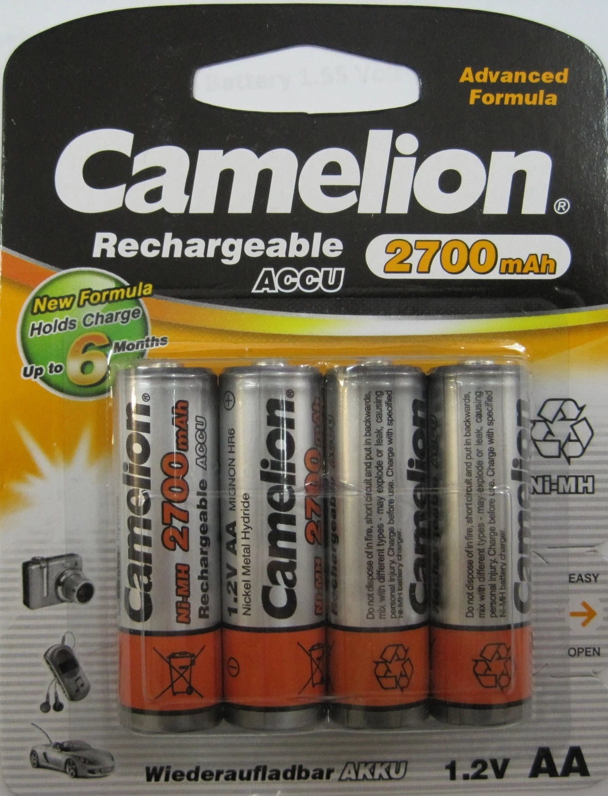 4 Pack Camelion AA Rechargeable Battery 1.2V Ni-MH 2700mAh With Battery Case