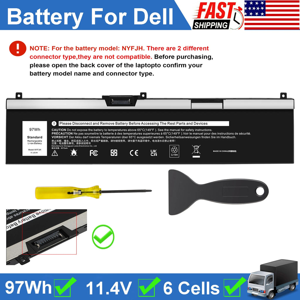 97Wh NYFJH Battery For Dell Precision 7740 7530 7730 7540 P34E P74F 0WMRC GW0K9