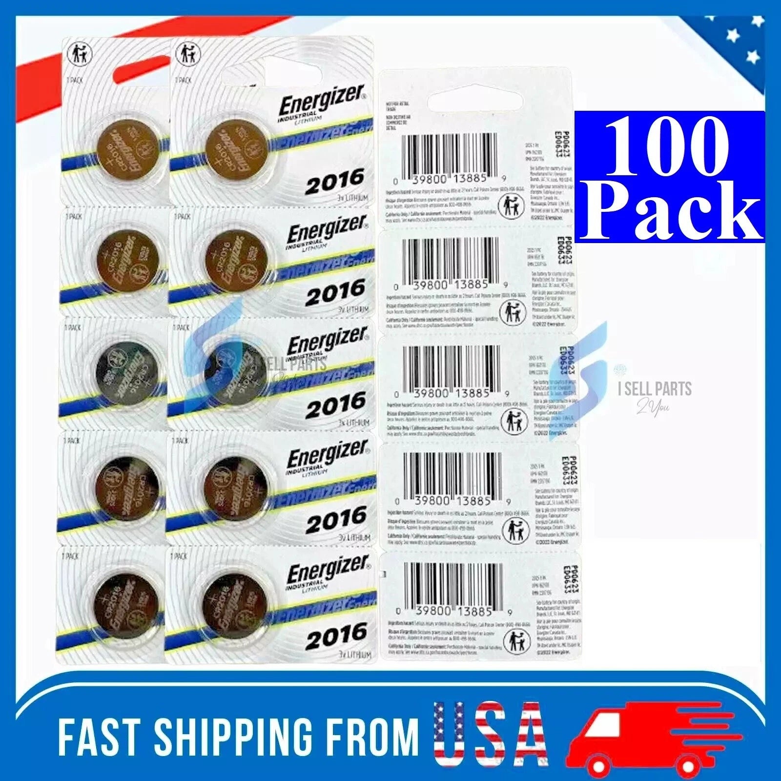 100 NEW ENERGIZER CR2016 CR BL DL2016 ECR 2016 3v LITHIUM Coin Cell Batteries