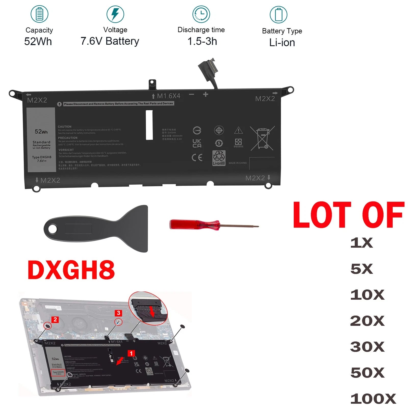 ??LOT DXGH8 Battery For Dell XPS 9370 9380 7390 Inspiron 13 5390 5391 H754V P82G