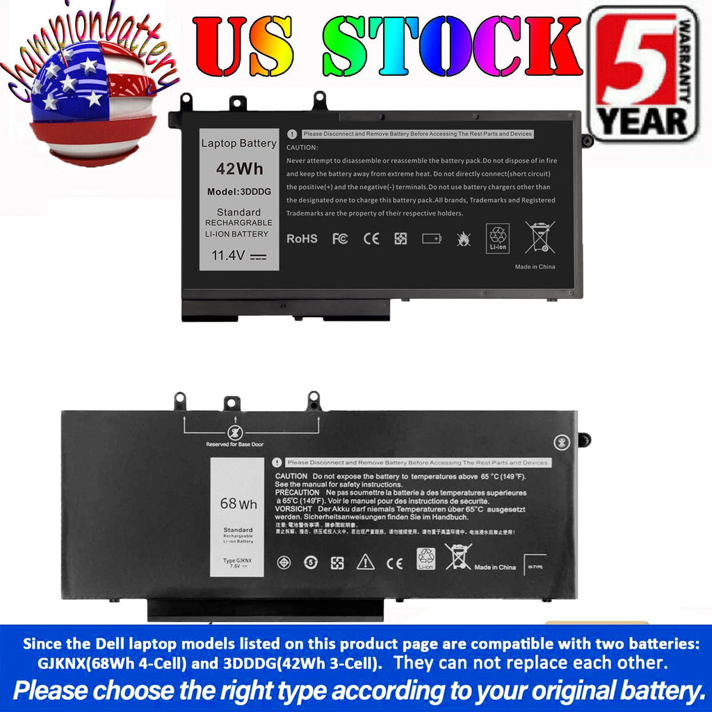 GJKNX 3DDDG Battery for Dell Latitude 15 3520 3530 E5280 E5480 E5580 42Wh/68Wh