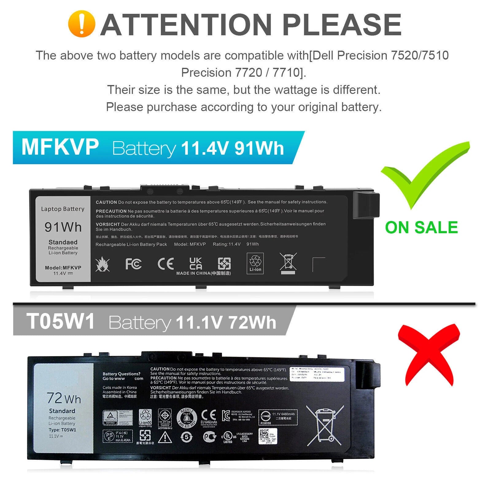 MFKVP Battery For Dell Precision 15 7510 7520 17 7710 7720 451-BBSB 451-BBSF NEW