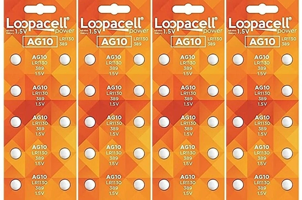 40 AG10 LR1130 LR1131 389A 389 Loopacel 1.5 Volt Alkaline Button Cell Batteries
