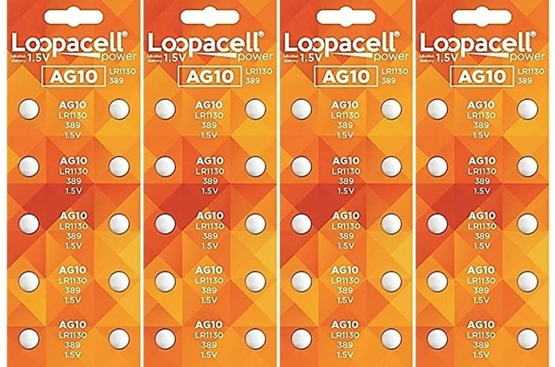 40 AG10 LR1130 LR1131 389A 389 Loopacel 1.5 Volt Alkaline Button Cell Batteries
