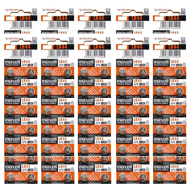 100 Pcs Maxell LR44 A76 357 303 AG13 1.5V Coin Cell Button Batteries