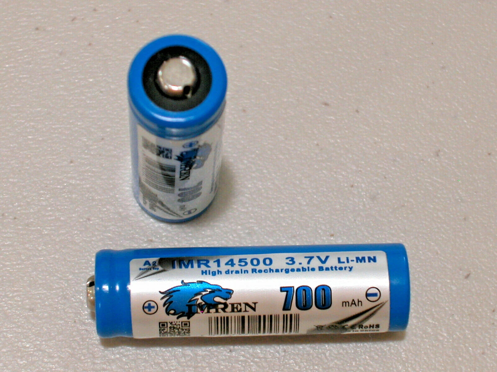 2 BUTTON TOP IMREN IMR 14500 Li-Mn 700maH HIGH DRAIN Rechargeable Battery 3.7V