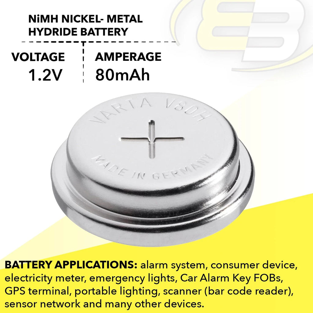 VARTA V80H 1.2V 80mAh Button Battery 55608101501 For GPS terminal, GPS-Tracker