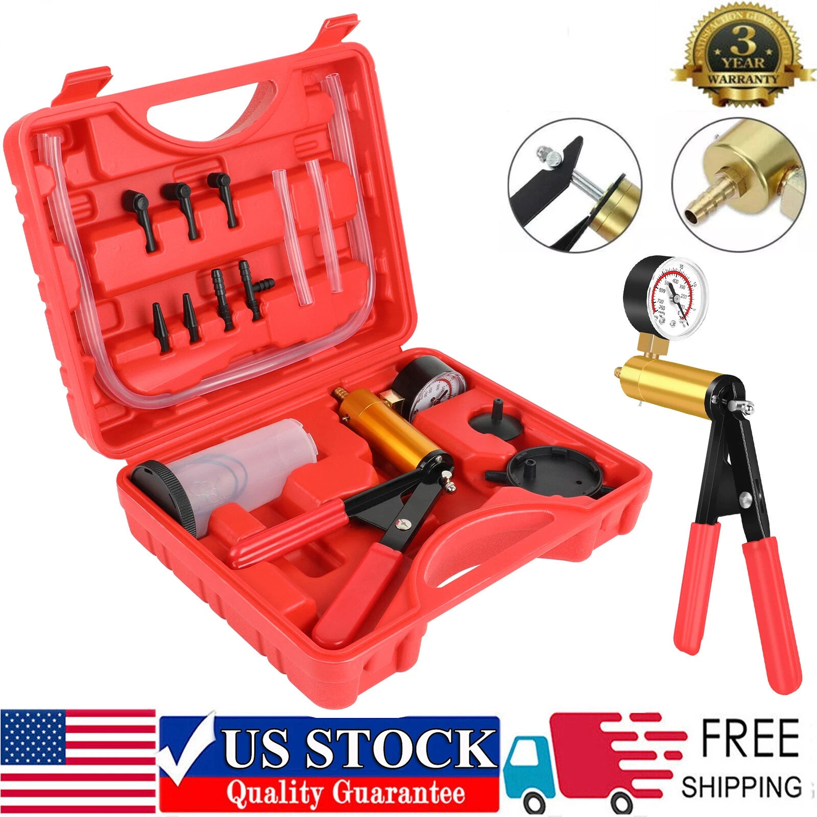 Vacuum Pressure Pump Brake Bleeder Kit Bleeding Tester Hand Held Bleed Tool Set