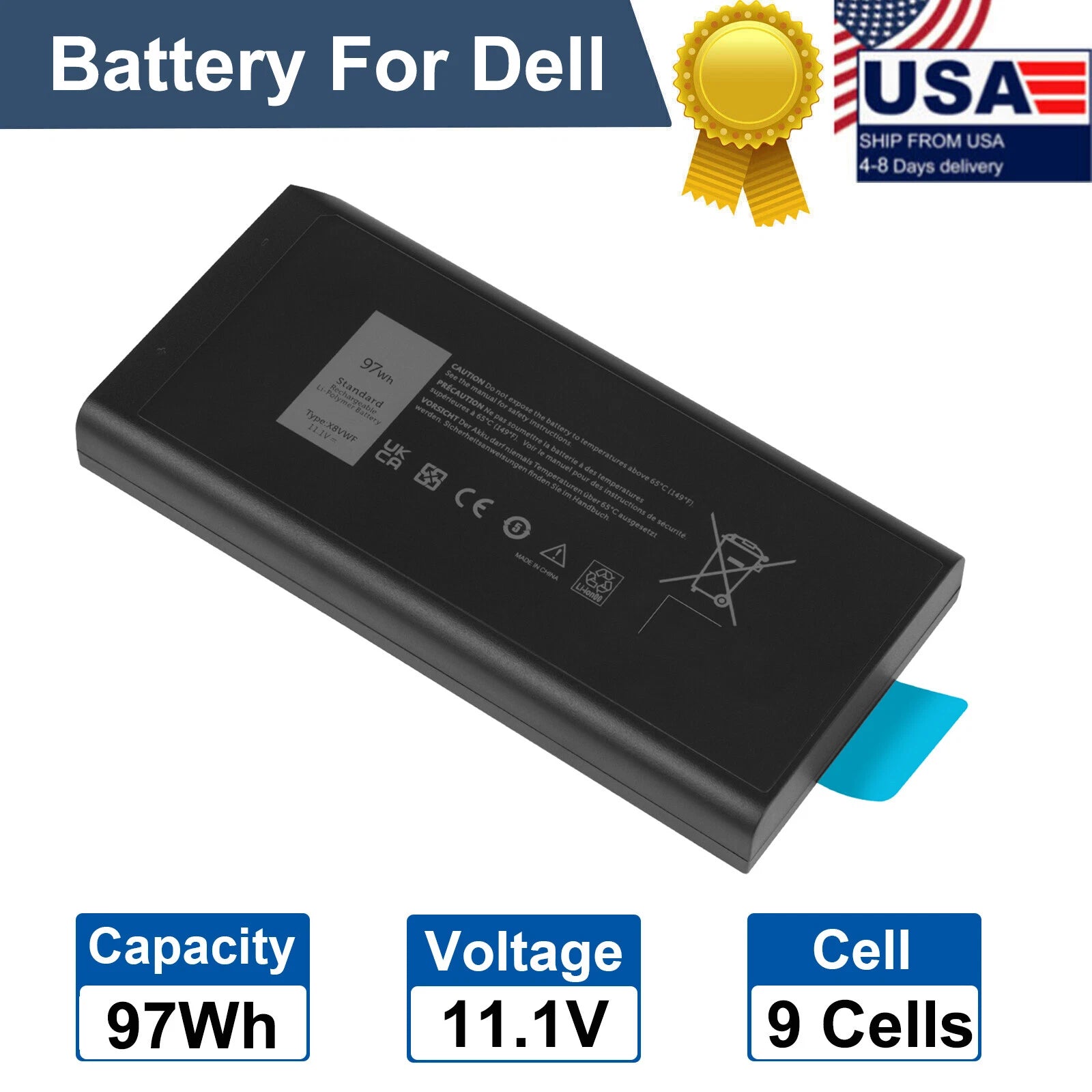 97Wh X8VWF Battery For Dell Latitude 14 5404 5414 7404 7414 E5404 E7404 P45G NEW