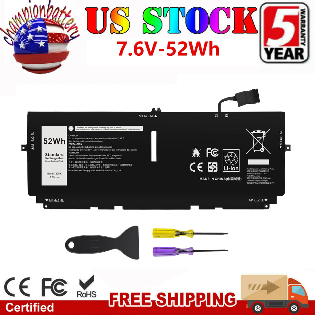 722KK Battery For Dell XPS 13 9300 2020 i5 FHD XPS 13 9310 2XXFW FP86V 52Wh 7.6V