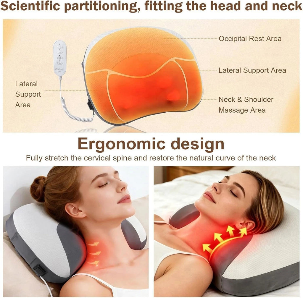 Contour Gel Shiatsu Kneading Rolling Vibration Heating Neck Massager Pillow Gray