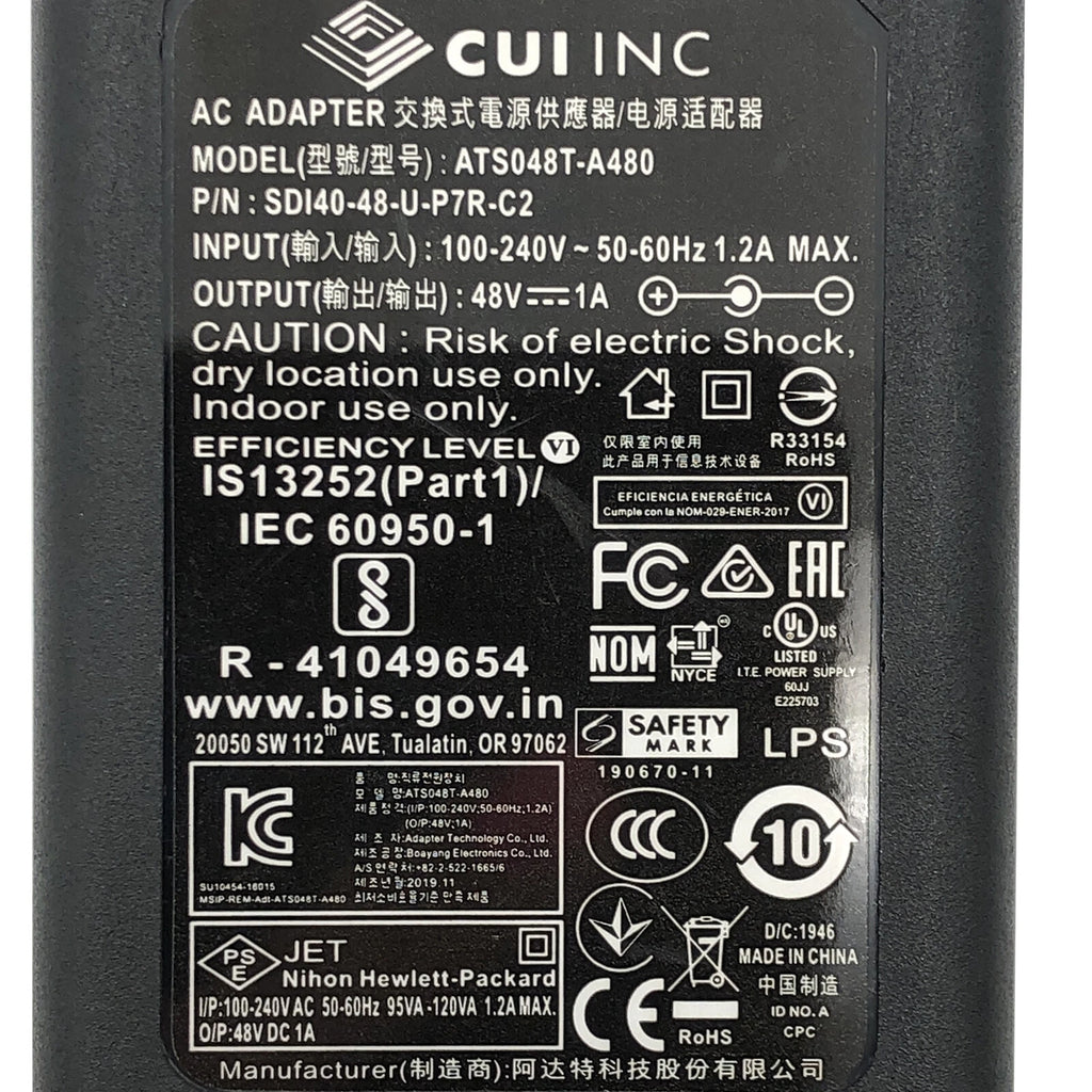 NEW Genuine 48W CUI Inc AC Adapter 48V 1A ATS048T-A480 Charger SDI40-48-U-P7R-C2