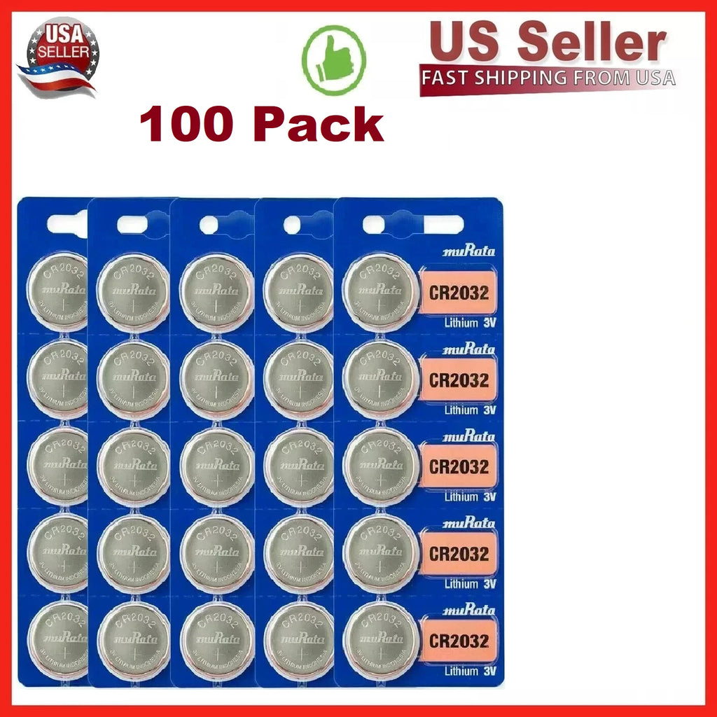 100 x Murata CR2032 Battery 3V Lithium Coin Cell (100 Count)Replaces Sony CR2032