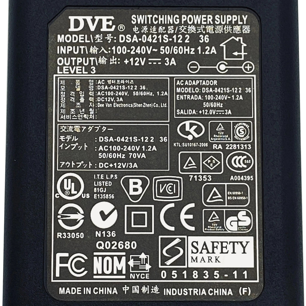 NEW Genuine DVE DSA-0421S-12 2 36 Switching Power Supply Adapter 12V 3A 36W OEM