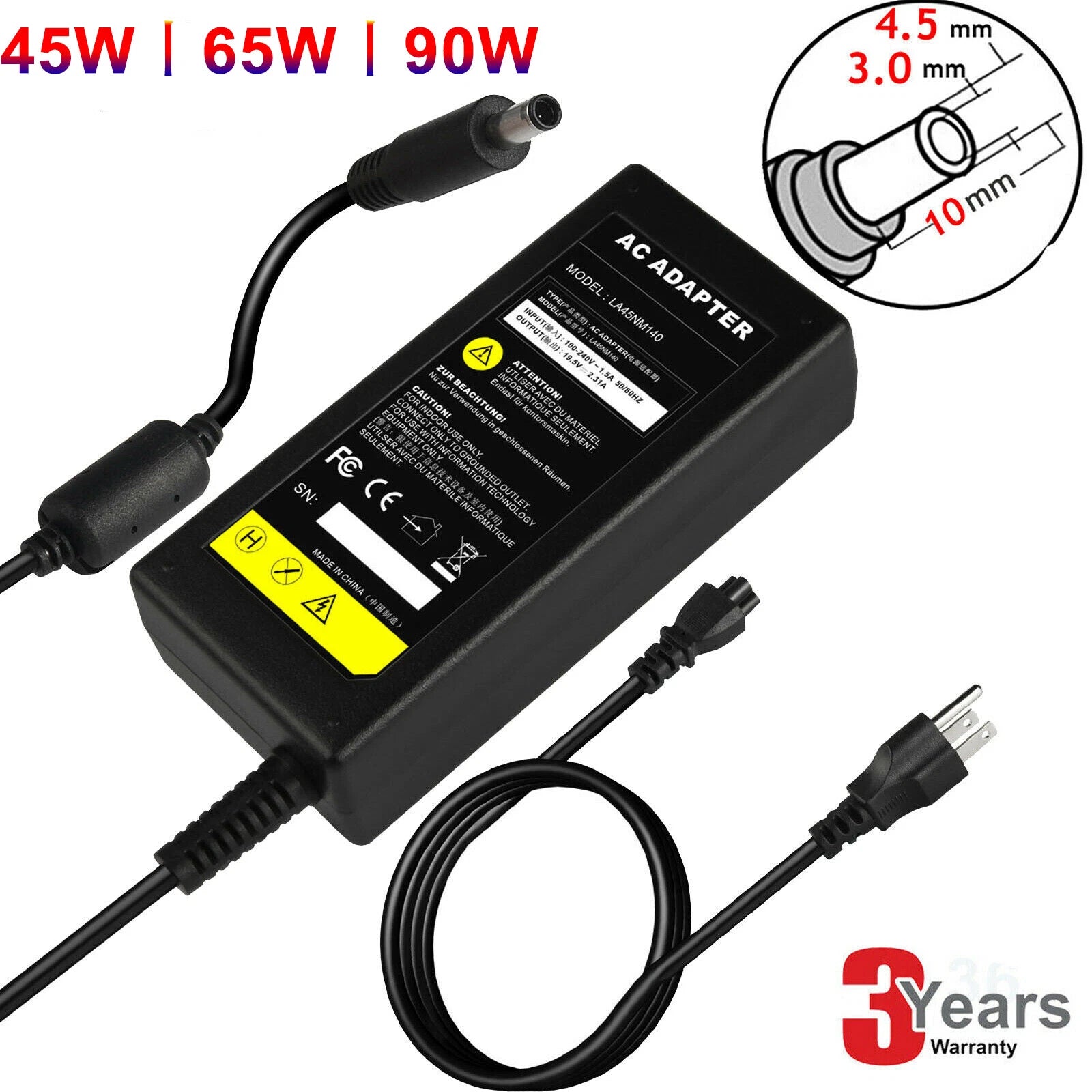 For DELL Inspiron 15 3000 series Power Cord Supply Adapter Charger 45W/65W/90W