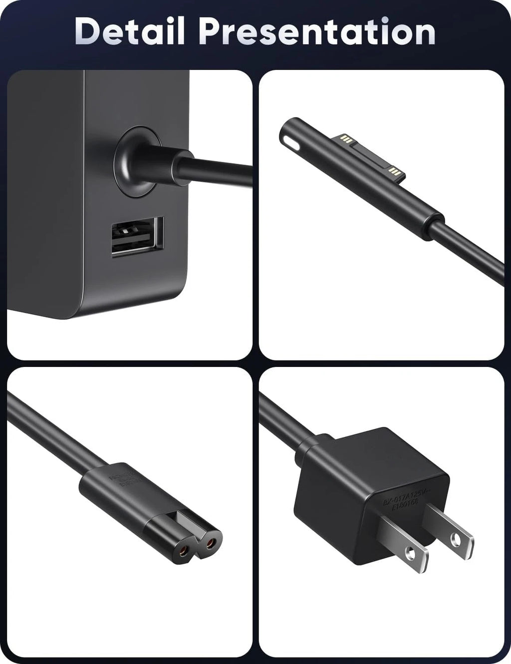 Genuine 65W Charger For Microsoft Surface Pro 11, 10, 9, 8, 7+, 7, 6, 5, 4, 3