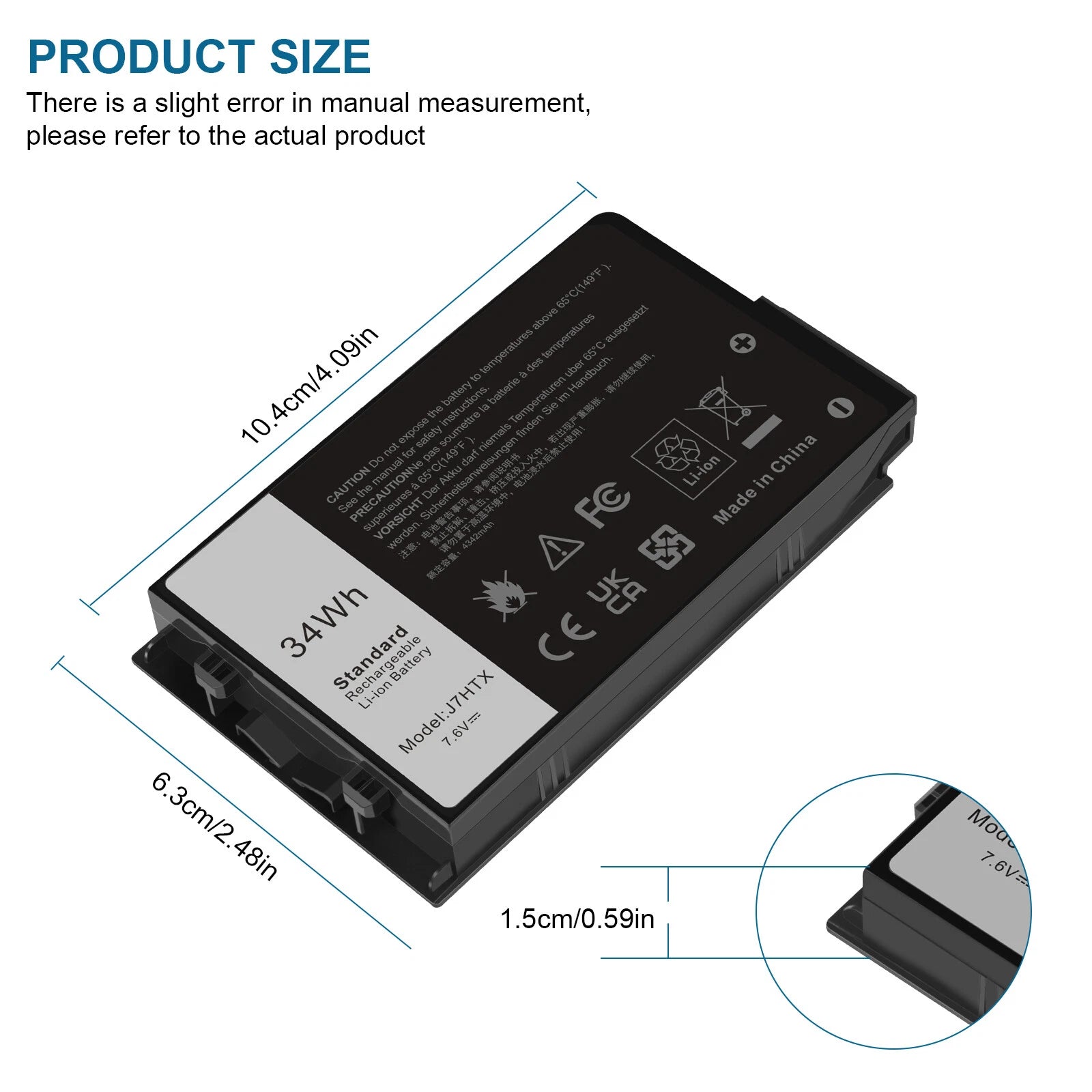 For Dell Latitude 12 7212 Rugged Tablet J7HTX 34Wh Li-Ion Battery- 2JT70