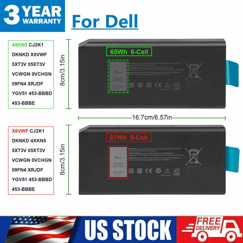 6/9Cell Battery For DELL Latitude 14 5414 5404 7414 7404 453-BBBE 4XKN5 X8VWF