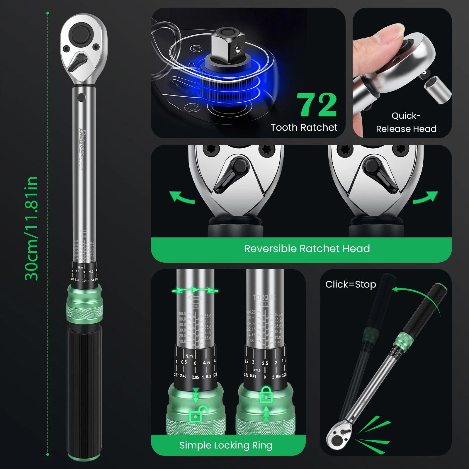 3/8" Drive 5-60Nm torque wrench set 72-Tooth Sockets & Accessories Bike Car