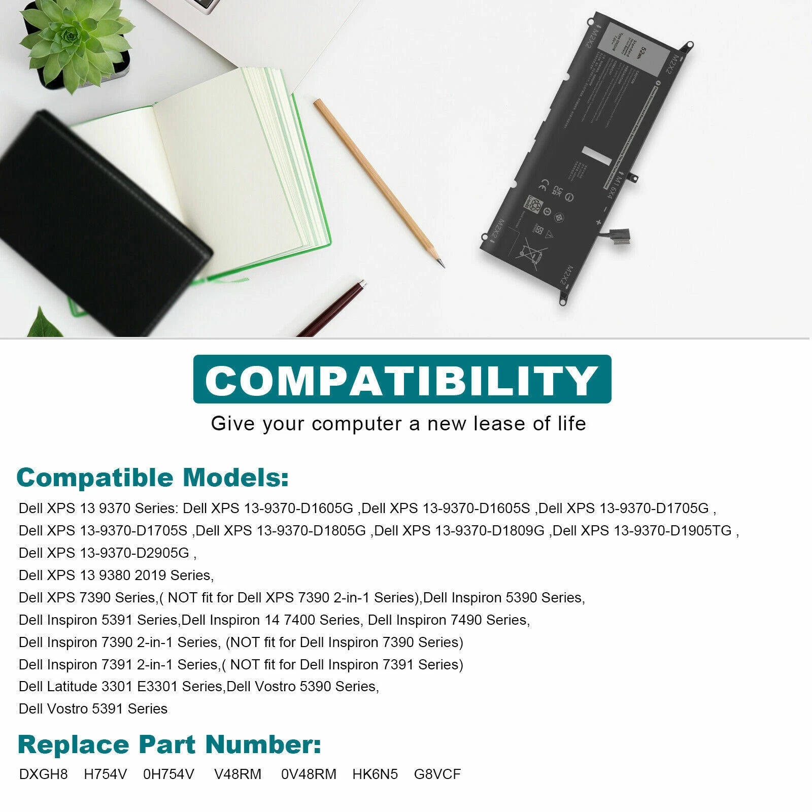 DXGH8 Battery for DELL XPS 13 9370 9380 Inspiron 13 7390 7391 P82G001 P82G002